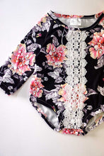 Load image into Gallery viewer, Black Floral Lace Romper
