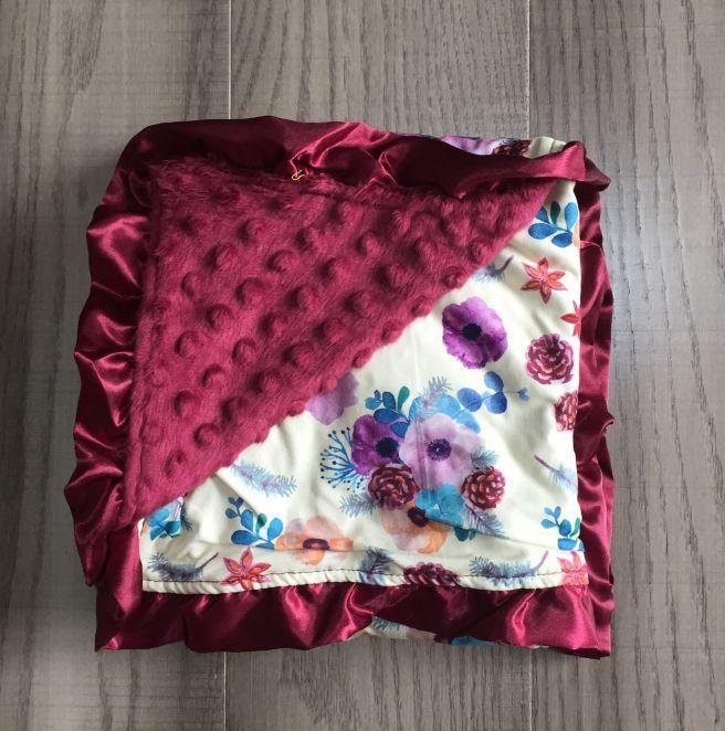 Maroon Floral Minky Blanket